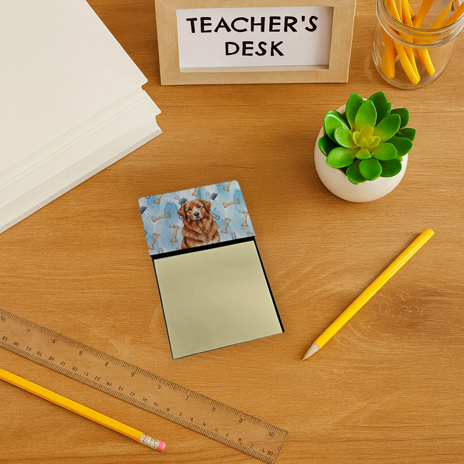 Reddish Brown Great Pyrenees Coworker Watercolor Sticky Note Holder Refillable Dispenser Desk Accessory 3x3 Pad Gift photo 6