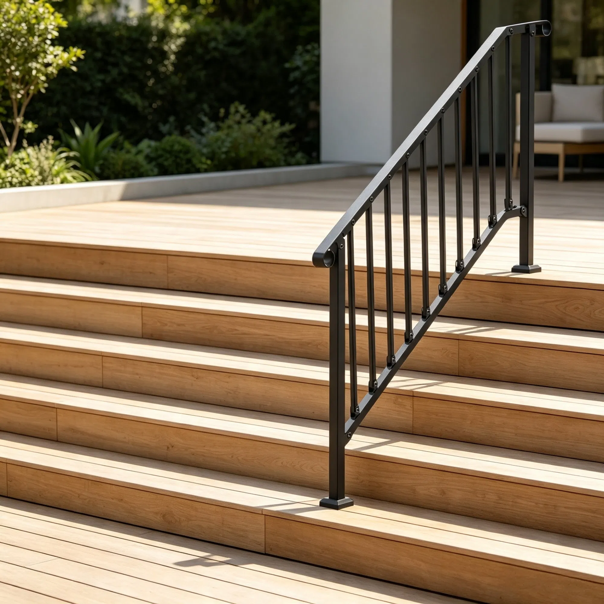 5-Step Stair Handrail Kit, Transitional Black Retro Arch Design with Installation Hardware, for Outdoor Steps, Porch & Deck photo 6