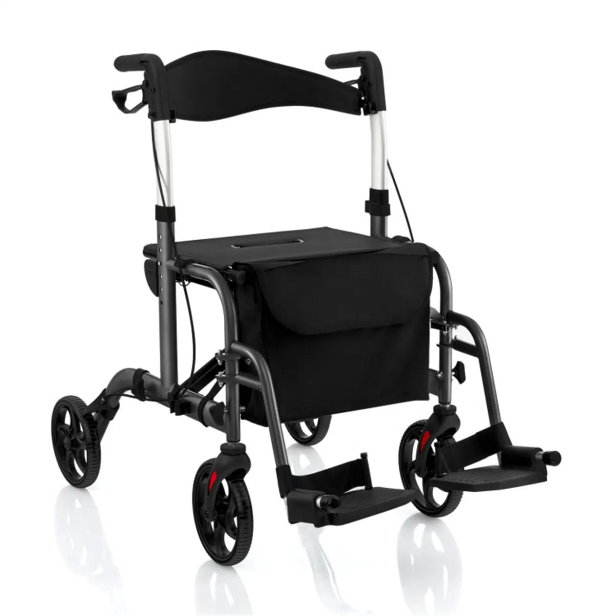 Foldable Rollator Walker with 8" Wheels Handbrake Storage Bag Cane Holder for Seniors & Rehabilitation Black photo 1
