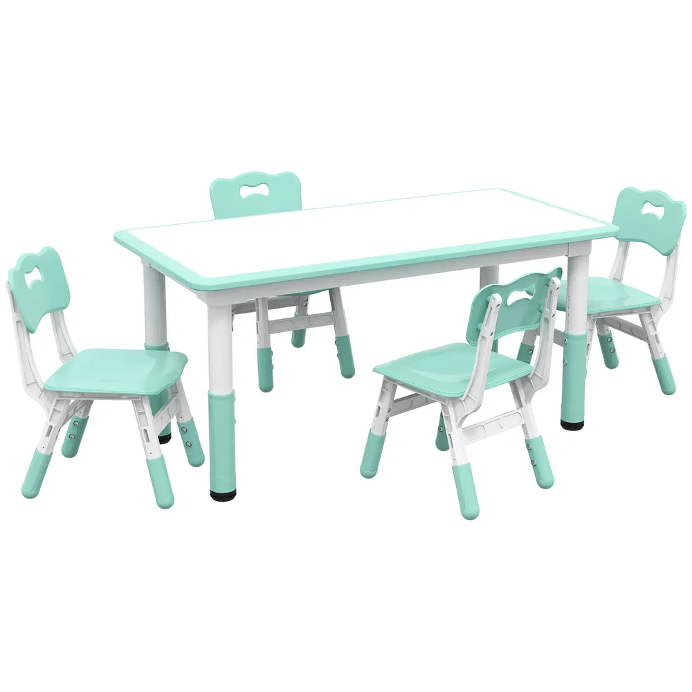 Kids Table and Chair Set with 4 Chairs, Adjustable Height, Easy to Clean, for 1.5 - 5 Years Old, Green photo 2