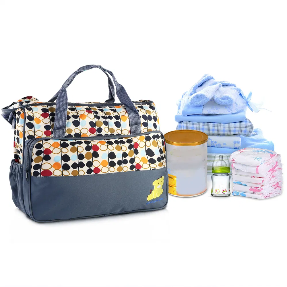 5PCS Baby Diaper Bag Set - Water-Resistant & Stain-Resistant, Multi-Pocket Design for Baby Essentials, Hand & Shoulder Carry - Ideal for Parents photo 2