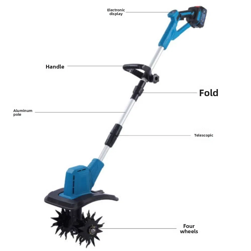 21V Cordless Electric Garden Tiller/Cultivator, Working Width 20cm, Tilling Depth 16cm, Equipped with 2 Batteries and Charger photo 6