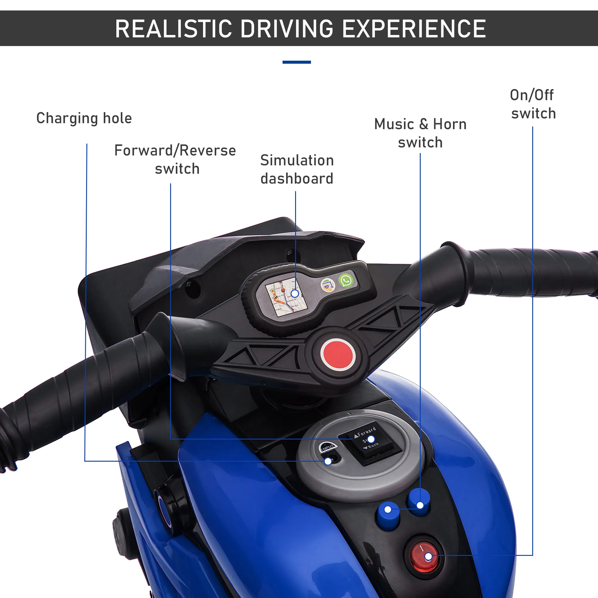 Kids Electric Pedal Motorcycle Ride-On Toy 6V Battery Powered w/ Music Horn Headlights Motorbike for Girls Boy Blue photo 6