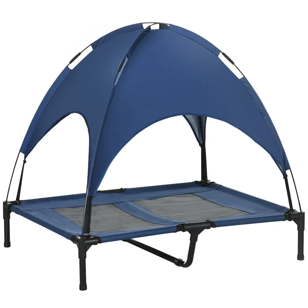 Elevated Dog Bed with Canopy, Portable Raised Dog Cot for L Sized Dogs, Indoor & Outdoor, 36" x 30" x 35", Dark Blue photo 7