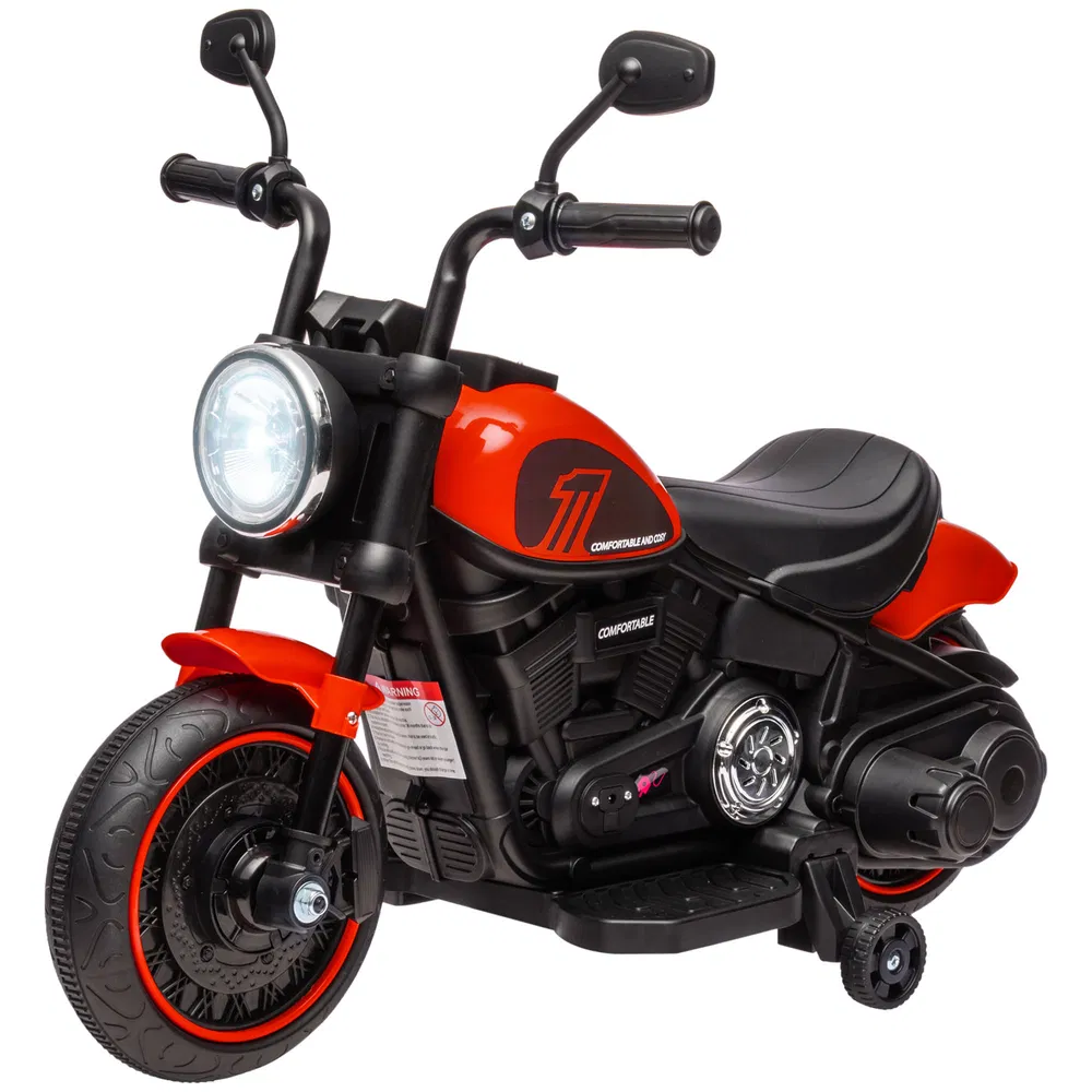 6V Kids Motorcycle with Training Wheels, Foot Pedal, Headlight, Music, Forward/Reverse, Single-Button Start, Red photo 2