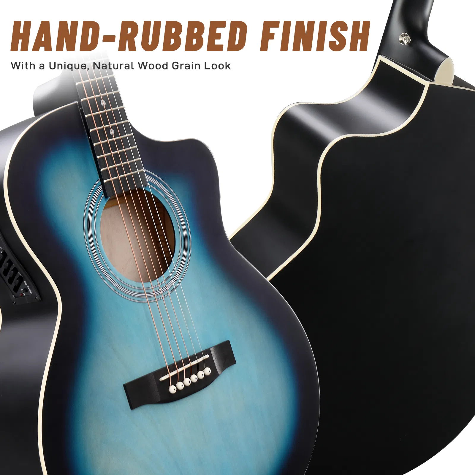 Replace 43636604KMA102 41In Basswood Panel Matte Edging Folk Guitar with 15W Amplifier Bag Tuner and other Accessories Rubbed blue photo 3