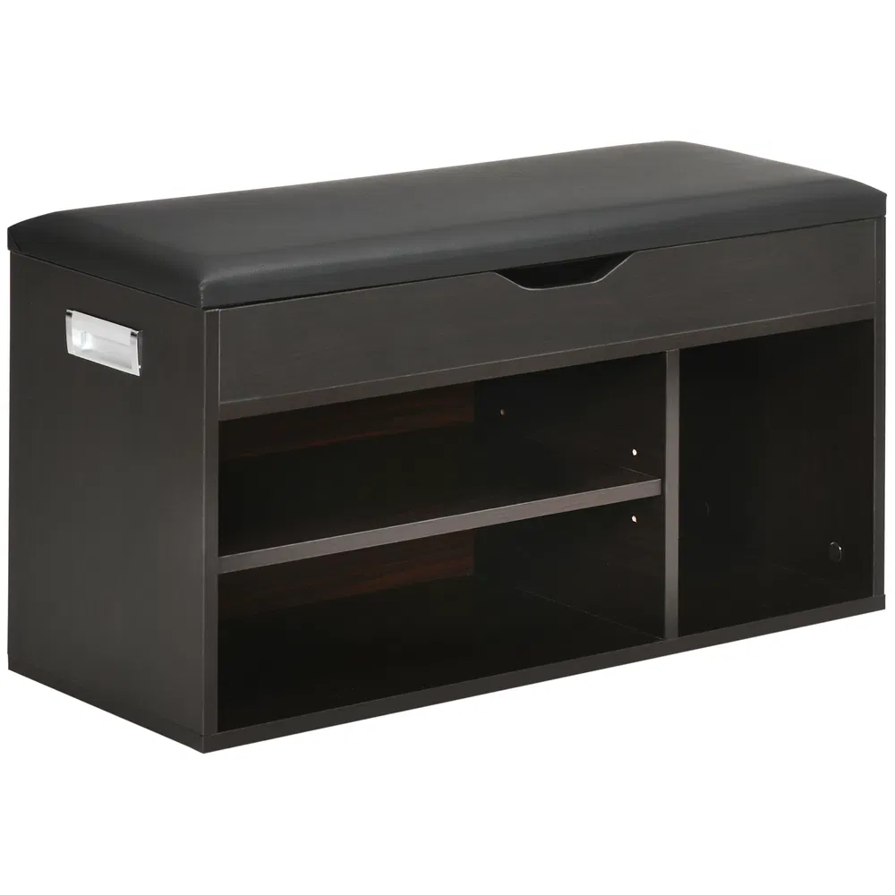 Shoe Bench Entryway Storage Rack with Padded Cushion, Hidden Storage for Hallway, Living Room, Black photo 2
