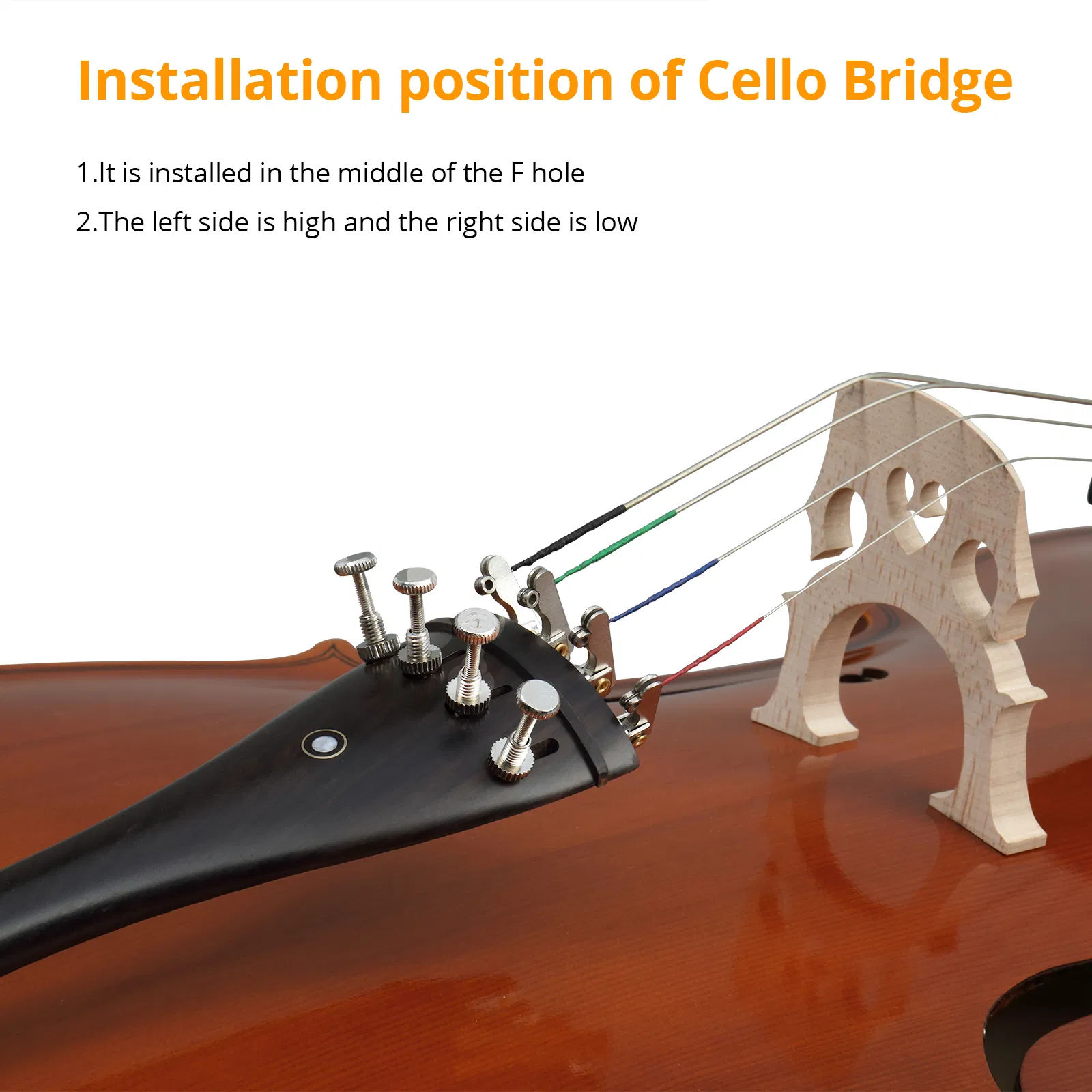 Full Side 4/4 Natural Color Spruce Panel Cello Tiger pattern process with Bag Bow Rosin Bridge Strings photo 8