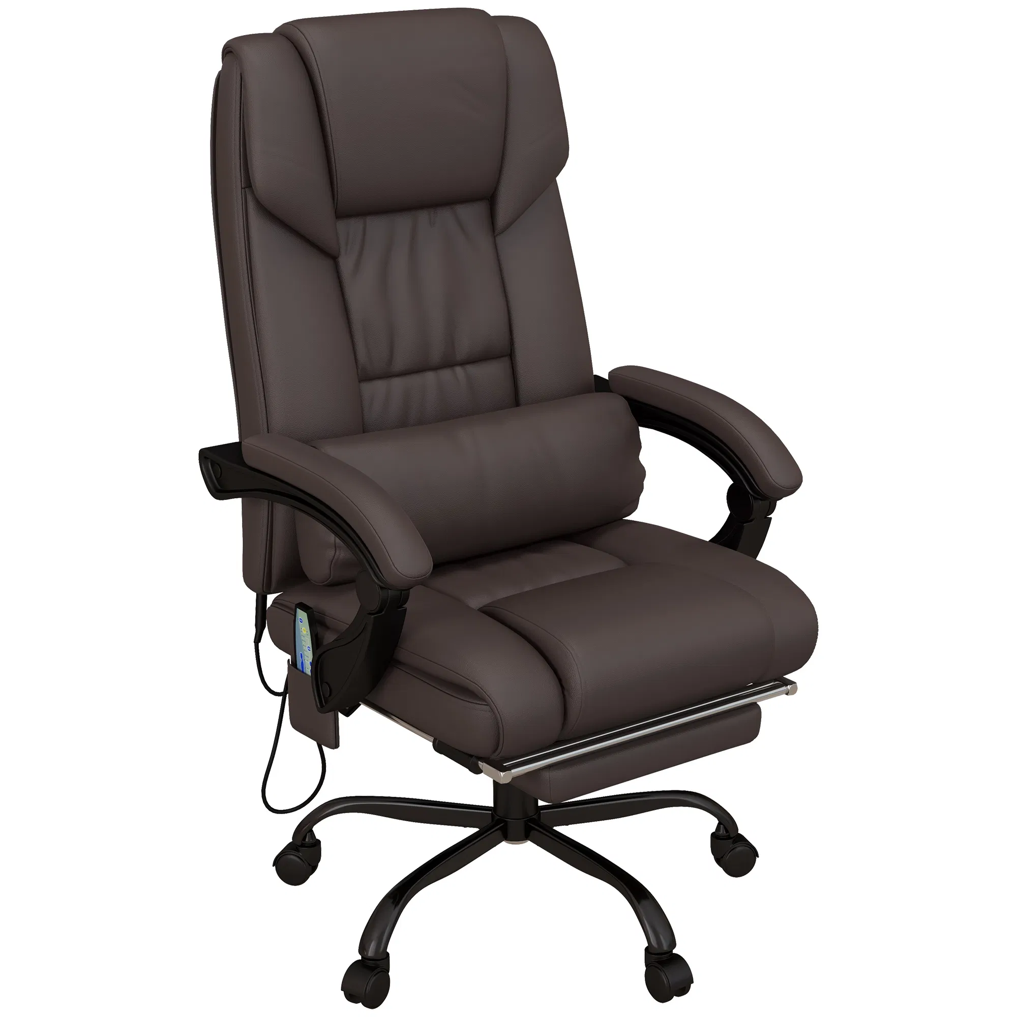 6-Point Vibration Massage Chair, Height Adjustable Reclining Computer Chair with Retractable Footrest, Brown photo 1