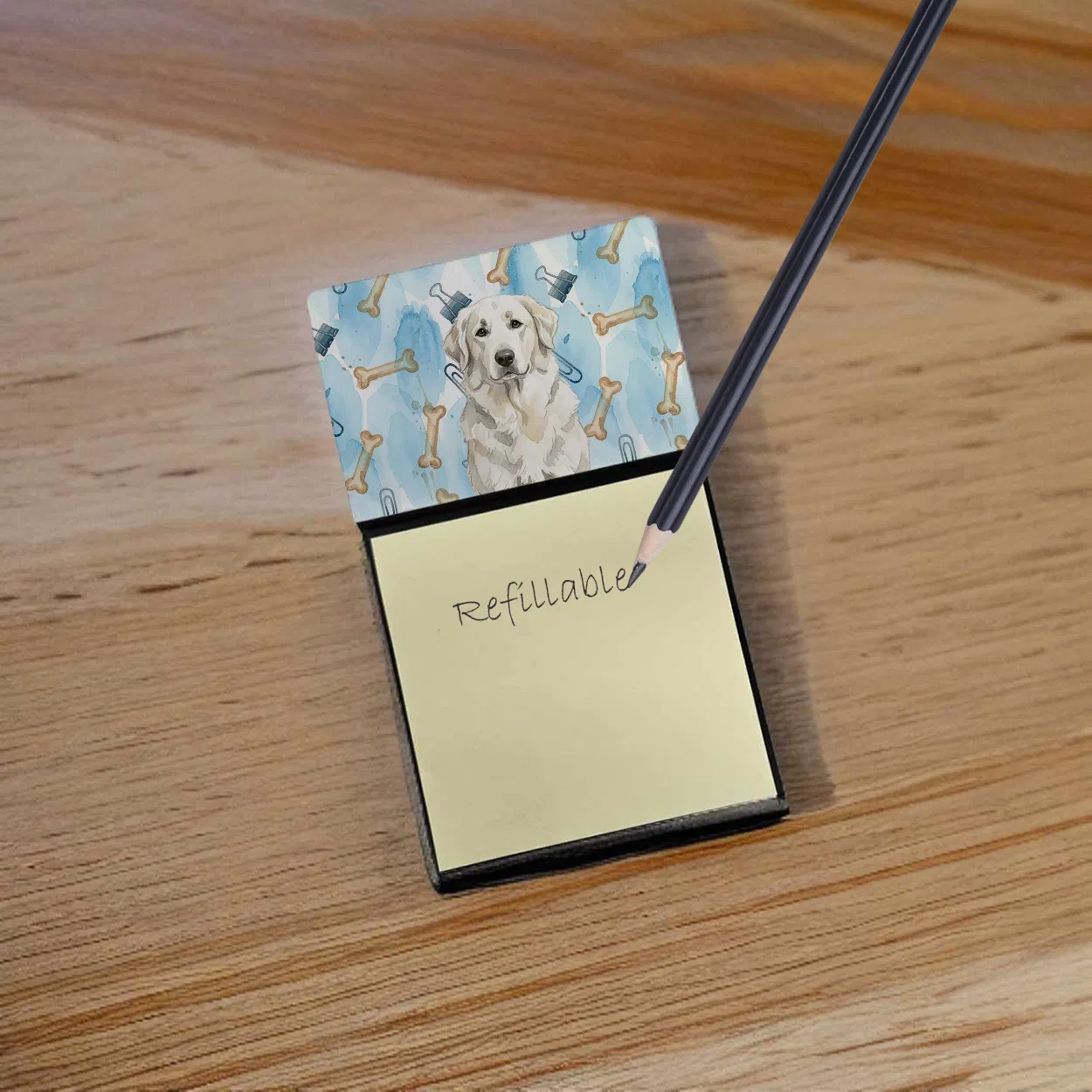 White Great Pyrenees Coworker Watercolor Sticky Note Holder Refillable Dispenser Desk Accessory 3x3 Pad Gift photo 3