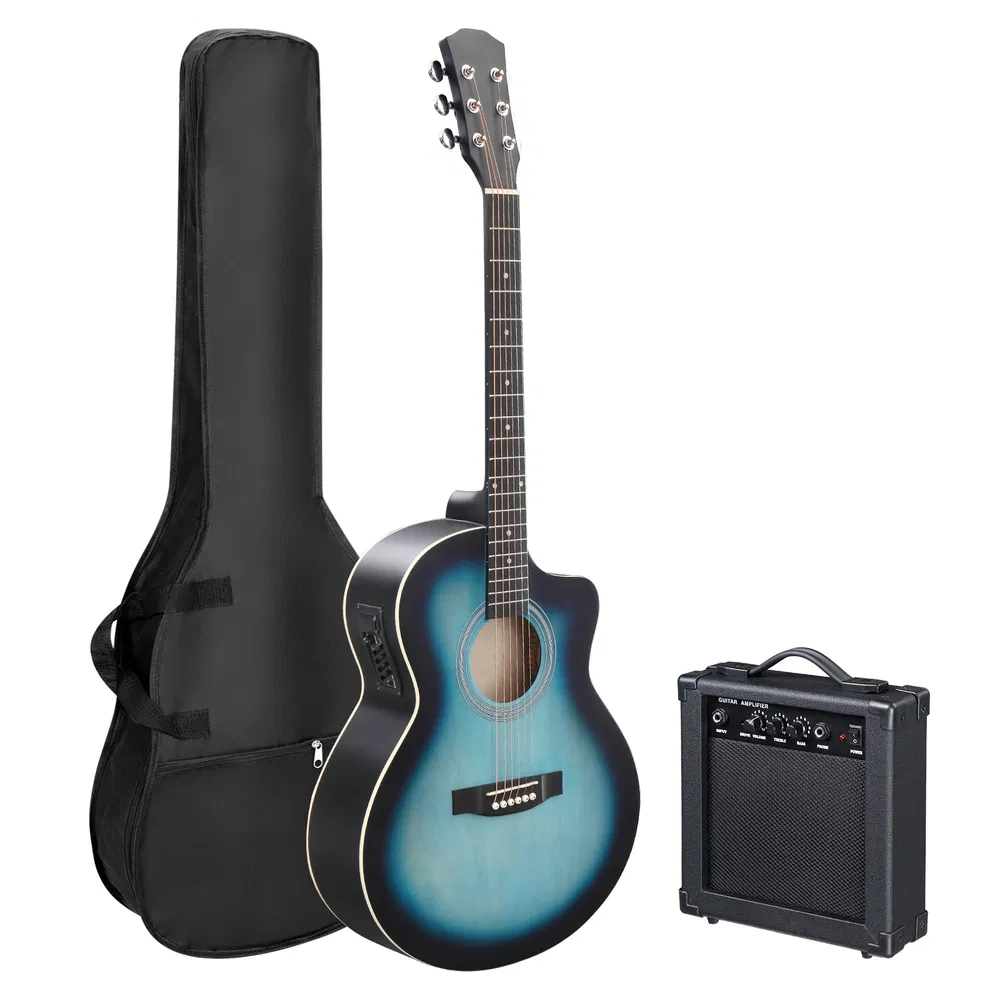 Replace 43636604KMA102 41In Basswood Panel Matte Edging Folk Guitar with 15W Amplifier Bag Tuner and other Accessories Rubbed blue photo 7