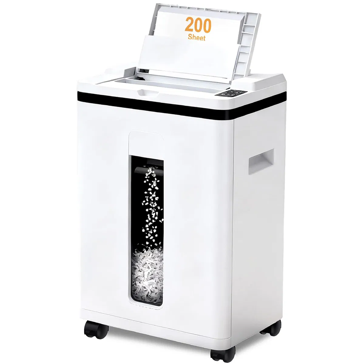 200-Sheet Auto Feed Paper Shredder, 40 Min Non-Stop Heavy Duty Shredders, P-5 Ultra Security Commercial Paper Shredder for Home Office, Micro Cut Shredder with Casters, 5.8 Gal, <60 dB(White) photo 1