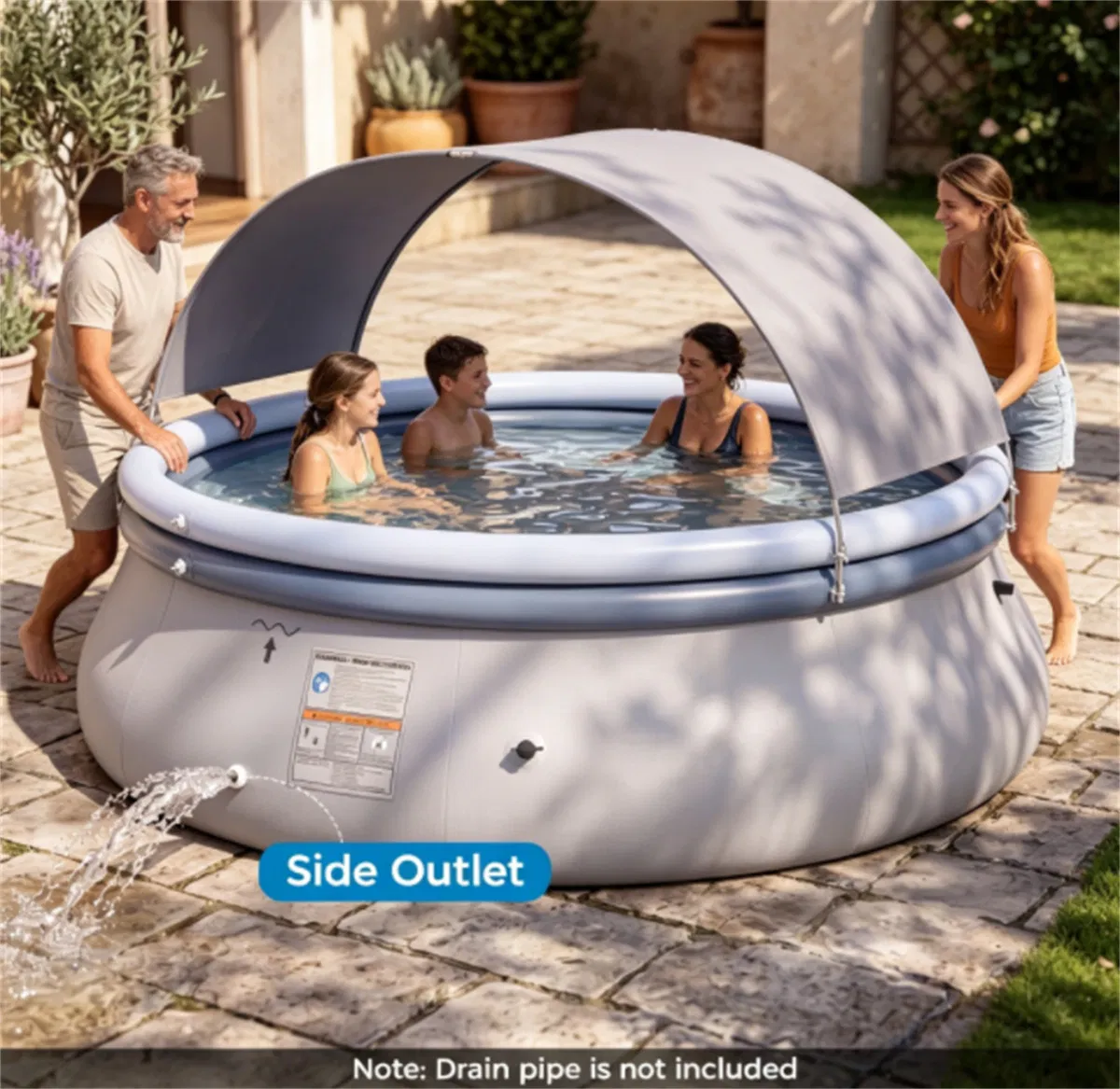94.5 x 55.5 Large Capacity Outdoor Inflatable Pool with Sunshade Tent, TearResistant PVC BlowUp Pool with Repair Kit, 4Person Portable Family Swimming Pool photo 4