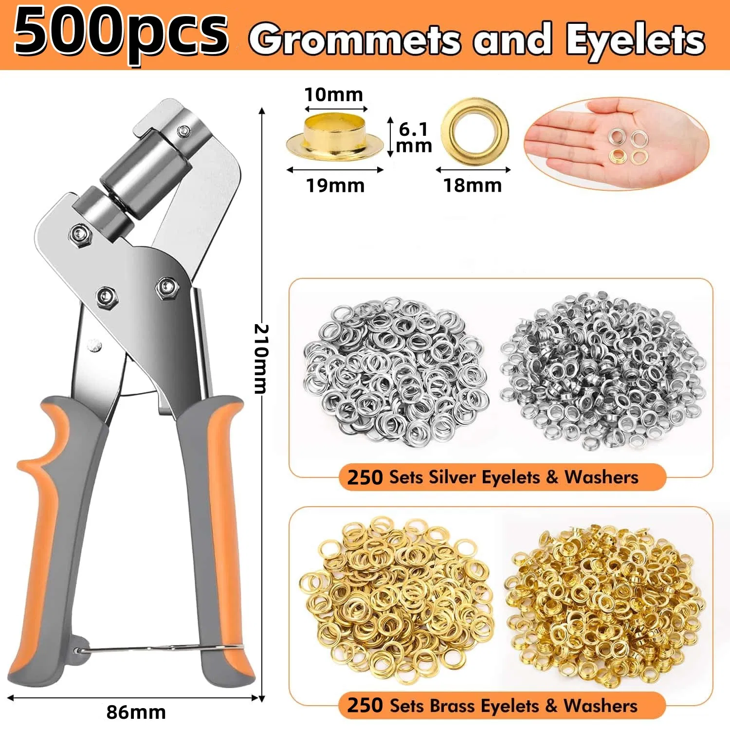 500Pcs Grommets Eyelets 10mm Set with Grommet Pliers for Tarpaulin Eyelets Garden Tarpaulin photo 1