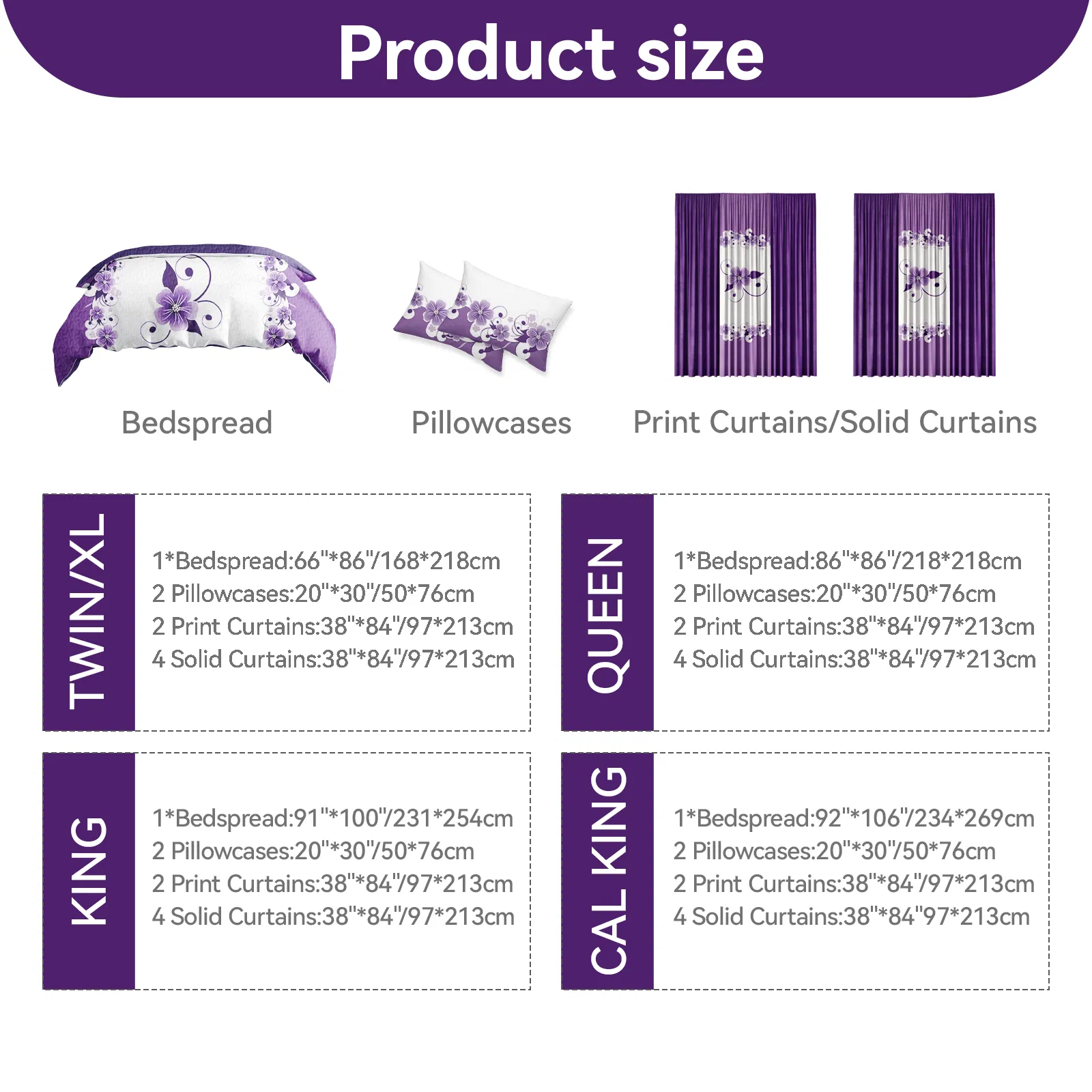 9-Piece Purple Floral Bedding & Curtain Set (Queen/King/Cal King) - Quilted Microfiber Bedspread + Sheer Curtains photo 2