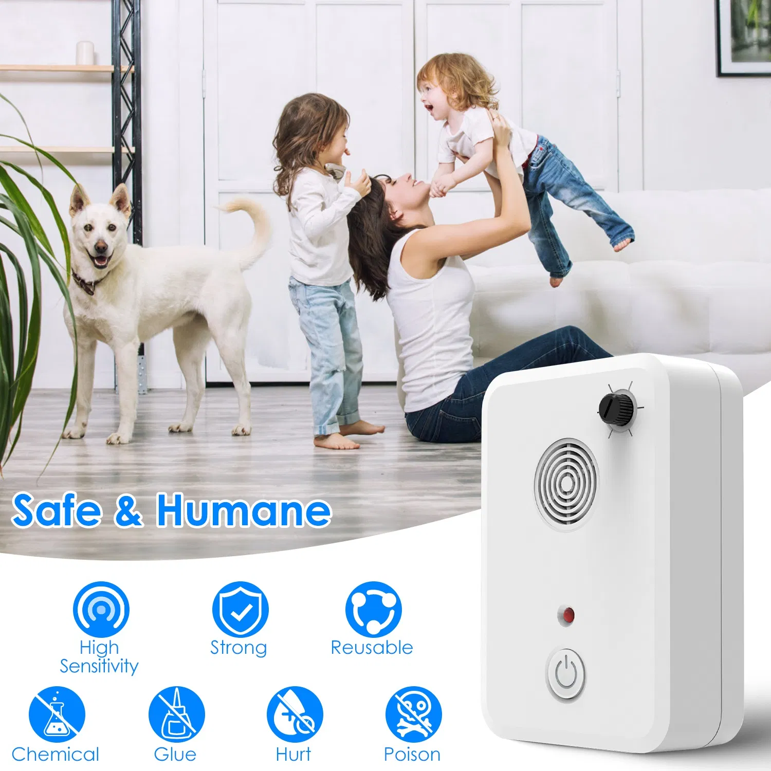 4 Packs Ultrasonic Pest Repeller, 1-75KHz 6 Adjustable Levels for Bats Birds Mice, Humane Indoor Pest Control photo 6