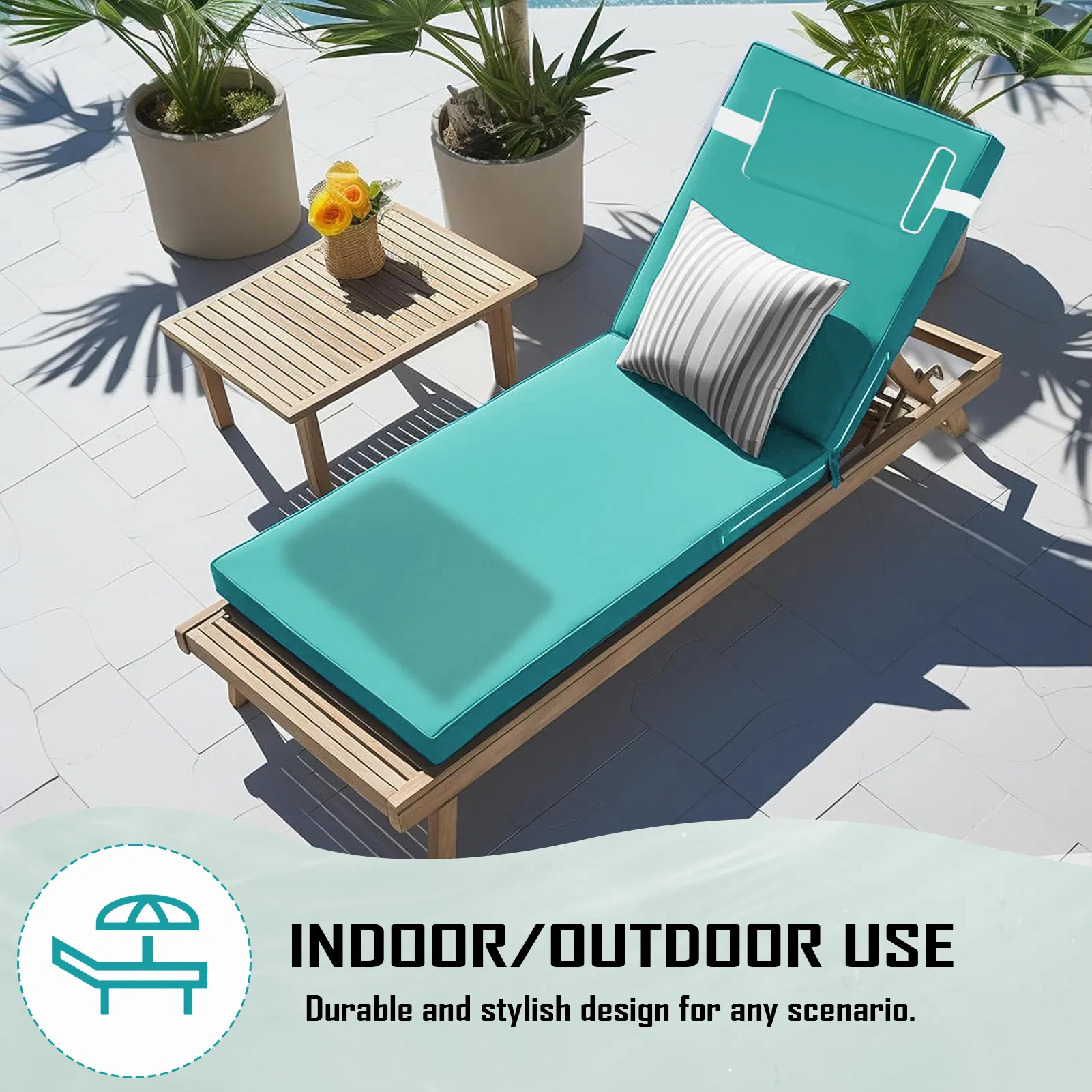 Outdoor Chaise Lounge Cushion, 72 in. x 21 in. x 3 in. Waterproof Fade-Resistant Patio Chair Pad for Pool Beach photo 2