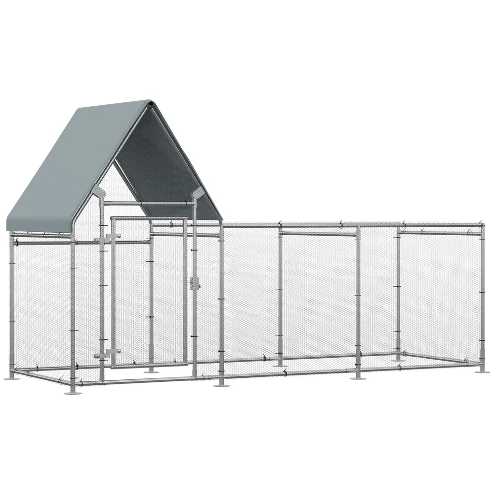 Walk In Chicken Run, Large Galvanized Chicken Coop, Hen Poultry House Cage, Rabbit Hutch Metal Enclosure with Water-Resist Cover for Outdoor Backyard Farm, 119" x 42" x 68" photo 2