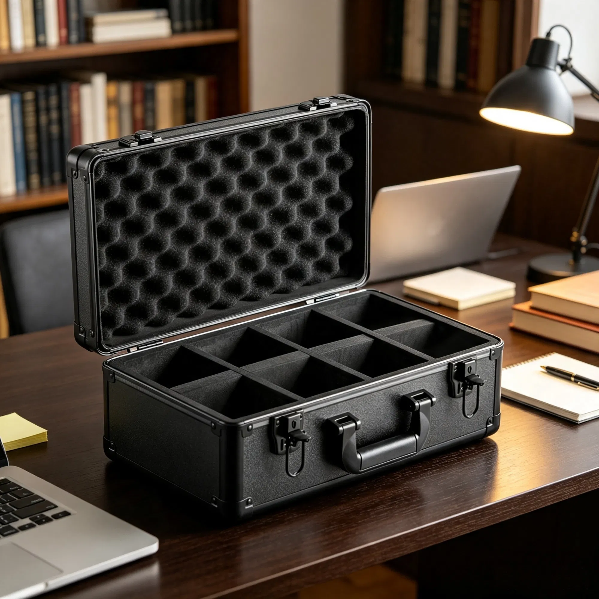 Graded Card Storage Box (4 Slots), Graded Sports Cards Holder Carrying Case with Key Lock Foam Dividers photo 1