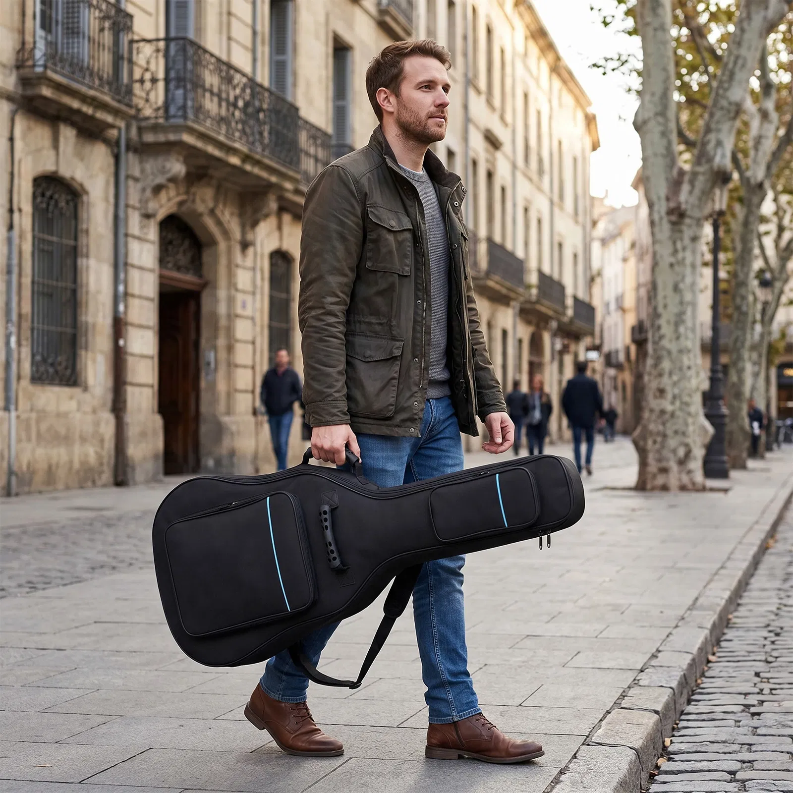 41 Inch 600D Oxford Cloth Acoustic Guitar Bag Black With Blue Line photo 5