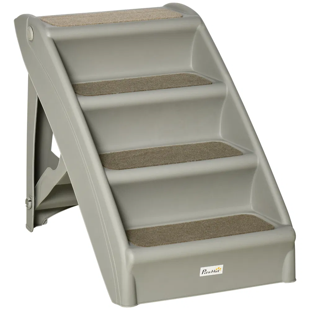 4-Level Portable Dog Stairs, Foldable Dog Steps for Small Dogs, Lightweight Cat Steps, with Nonslip Soft Mats, for High Bed, Sofa, Grey photo 2