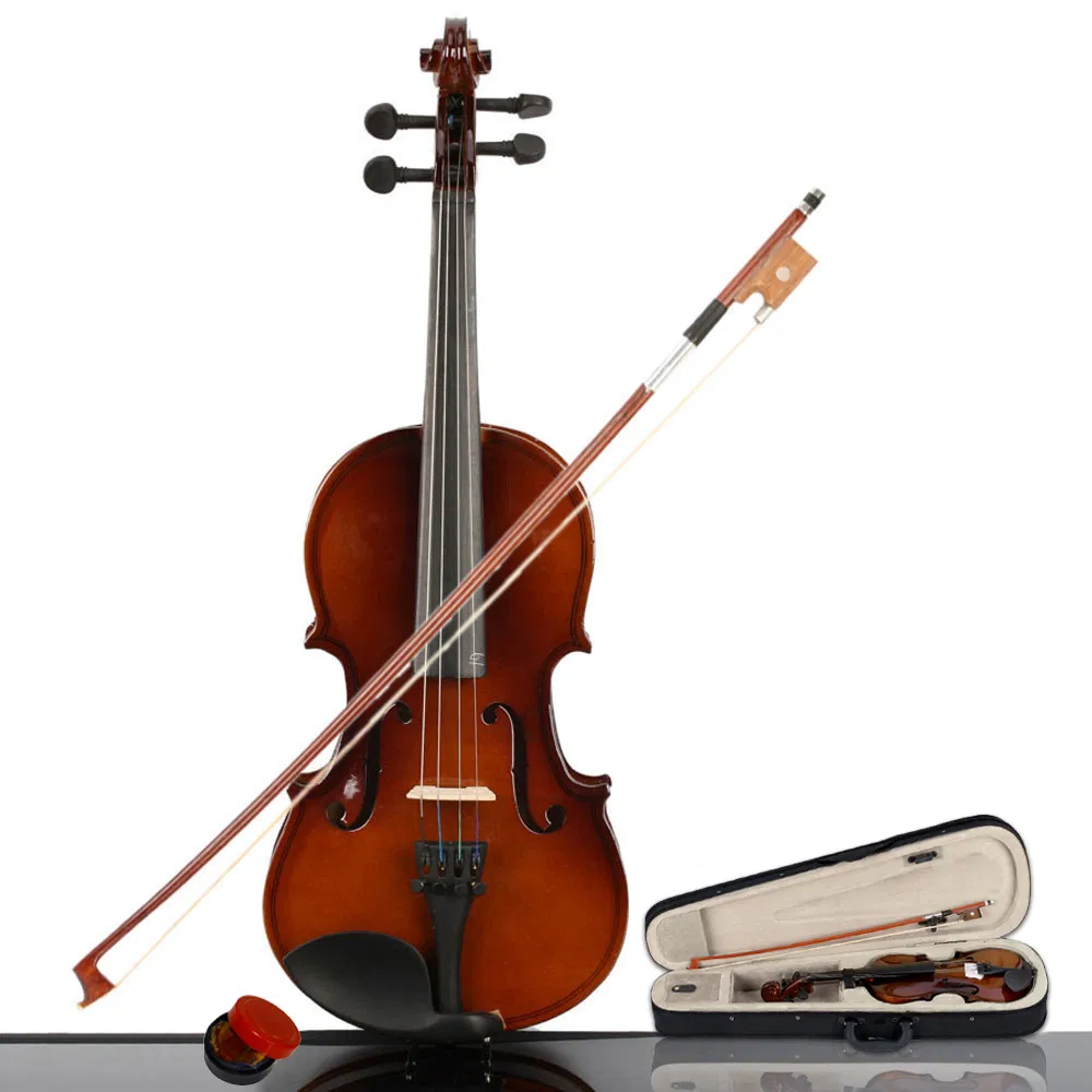 New 1/4 Acoustic Violin Case Bow Rosin Natural photo 1