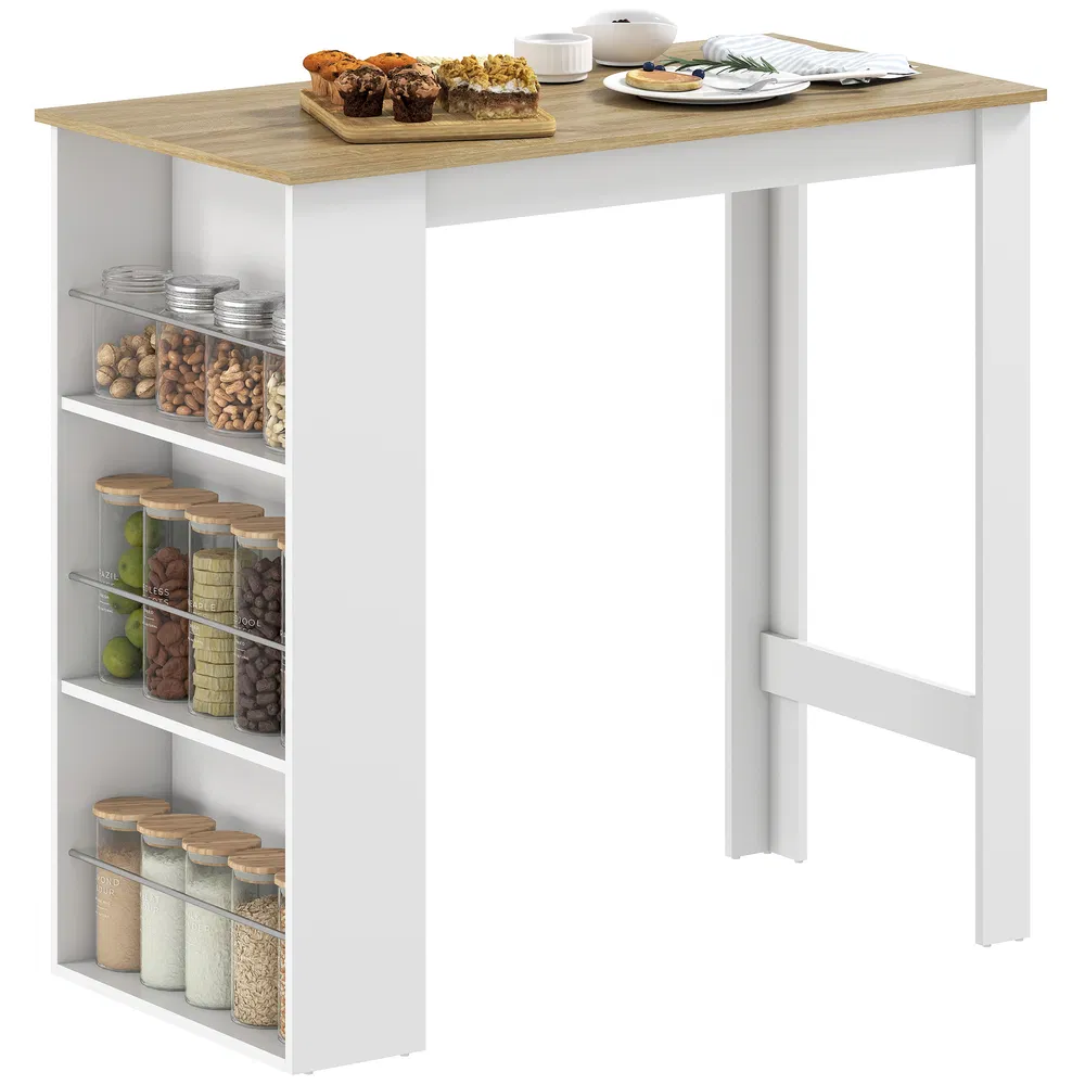 Bar Table Counter Height Dining Table with 3 Storage Shelves for Kitchen, Dining Room, Living Room, White photo 7