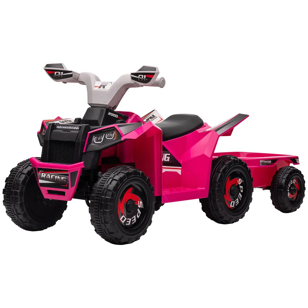 6V Electric Toy Car with Back Trailer, Forward Backward, Wear-Resistant Wheels for Ages 18-36 Months, Pink photo 2
