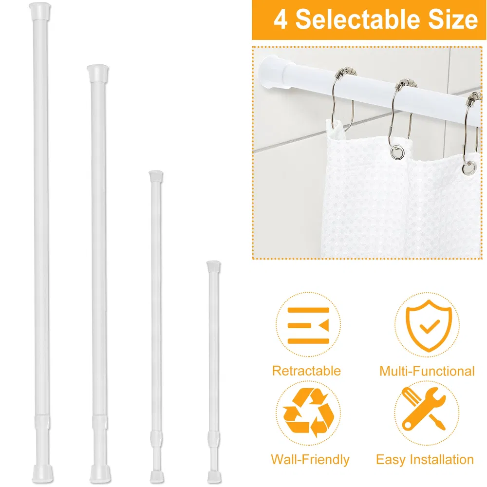 Tension Curtain Rod Spring Load Adjustable Curtain Pole Heavy-Duty Steel 4 Sizes for Bathroom Wardrobe Kitchen Balcony 50cm photo 2