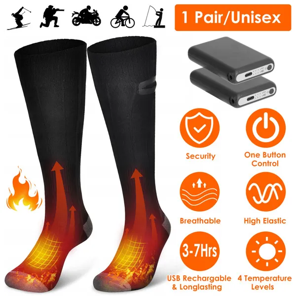 Electric Heated Socks for Men Women Battery Powered Heated Socks Rechargeable Feet Warmer with 4 Temperature Levels Indoor Outdoor Machine Washable photo 2