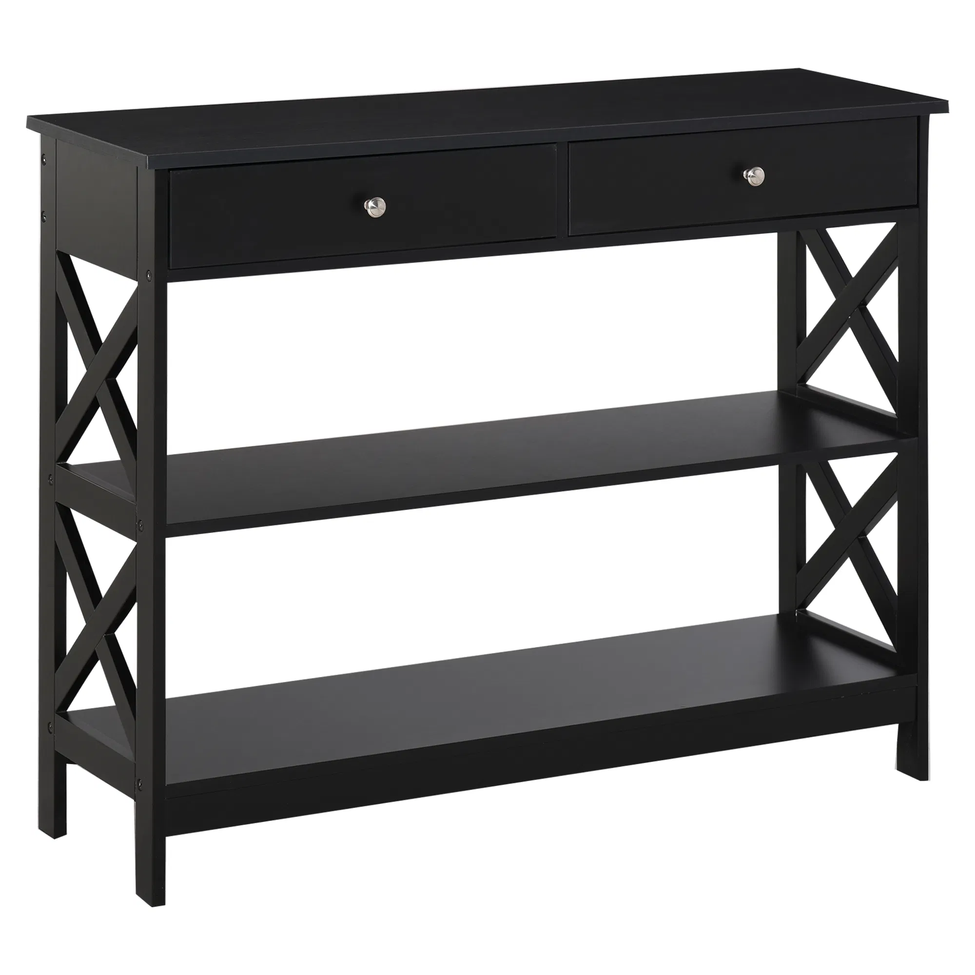 39" Console Table, Narrow Entryway Table with Storage Shelves, Drawers and X Frame for Behind Couch, Living Room, Hallway, Black photo 1