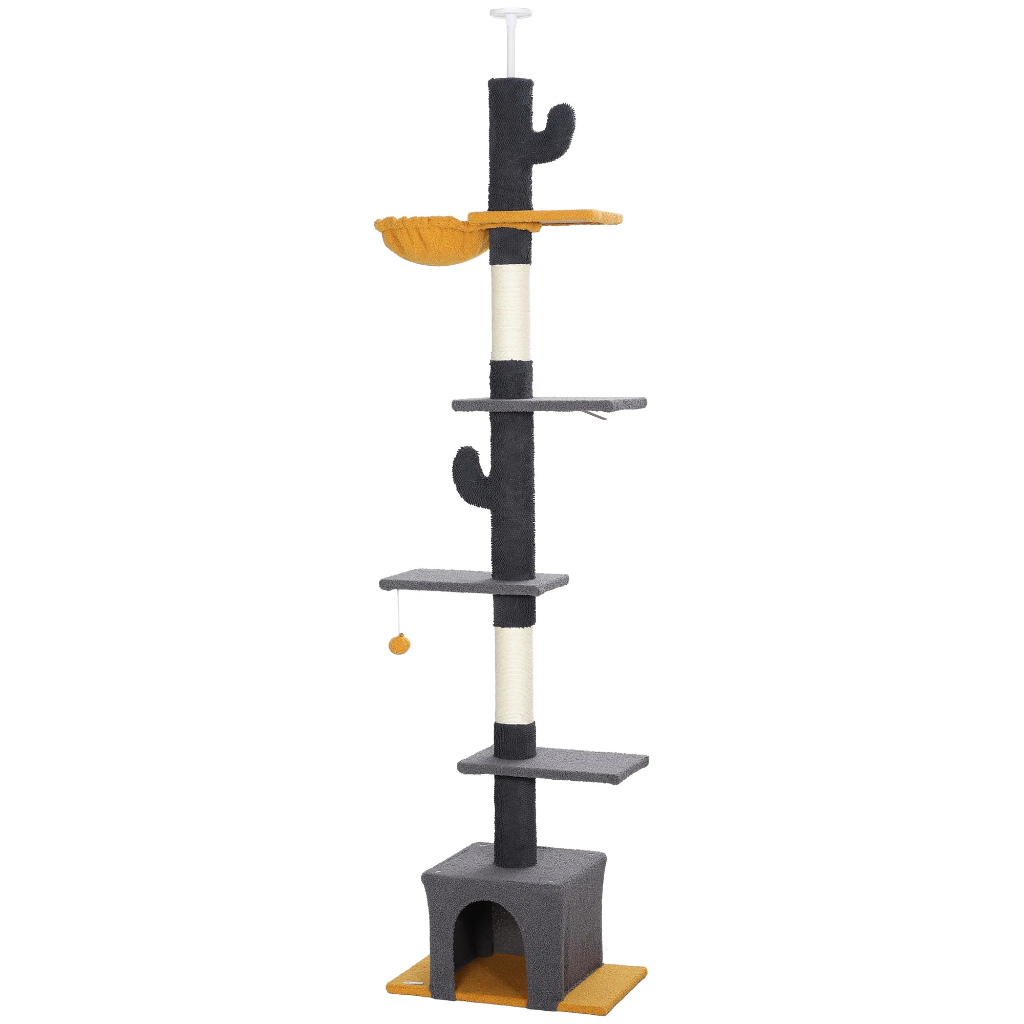 Floor to Ceiling Cat TreeTower with 90.5"-108" Adjustable Height, Scratching Posts, Hammock, Condo, Toy Ball, Dark Grey photo 1