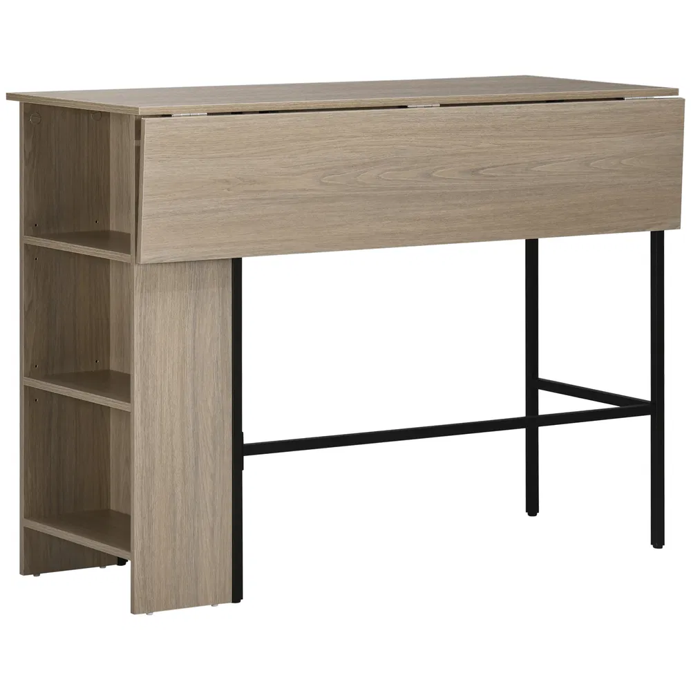 Counter Height Table with Drop Leaf, Extendable Bar Table with Adjustable Storage Shelf, Light Grey photo 2