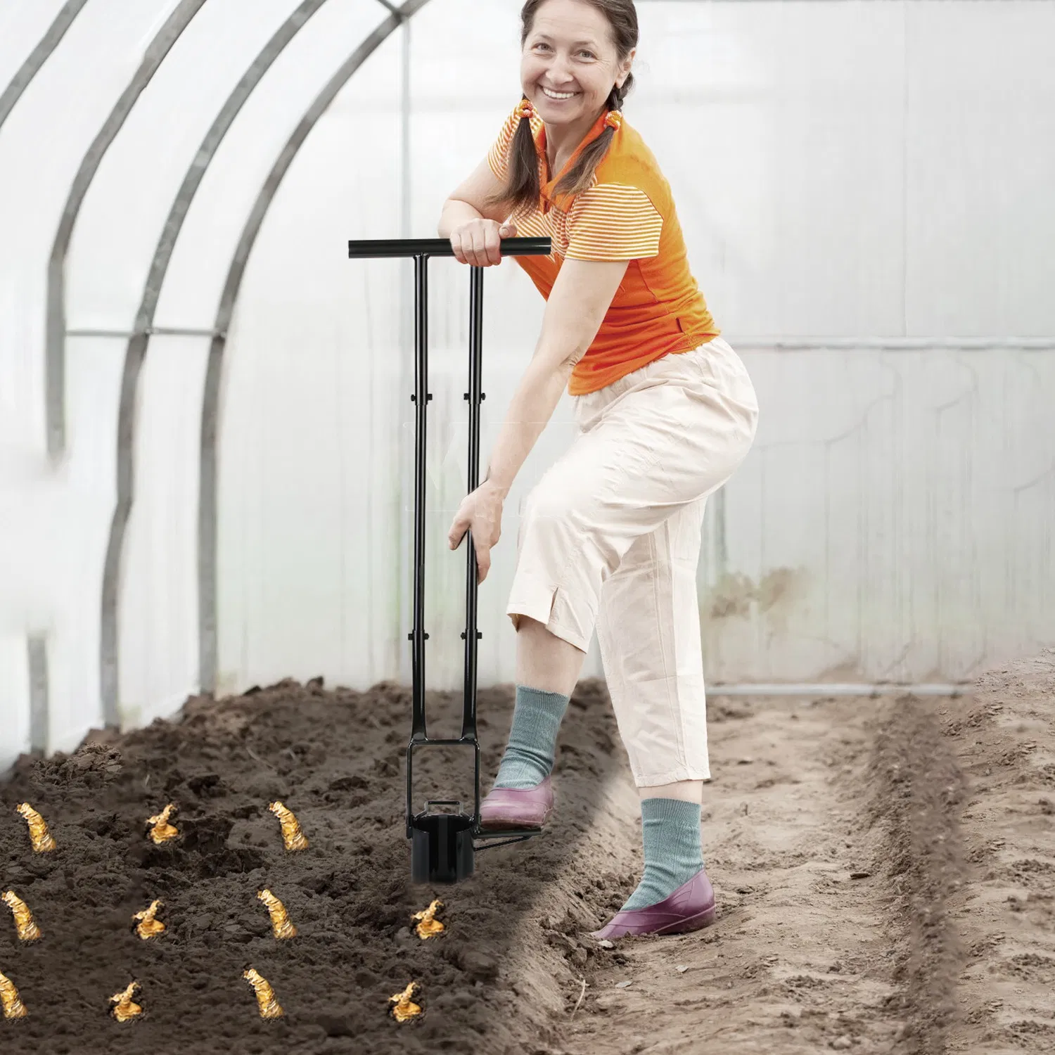 Ergonomic Long Handle Bulb Planter, 5-in-1 Multifunctional Garden Planting Tool for Effortless No-Bend Digging photo 1