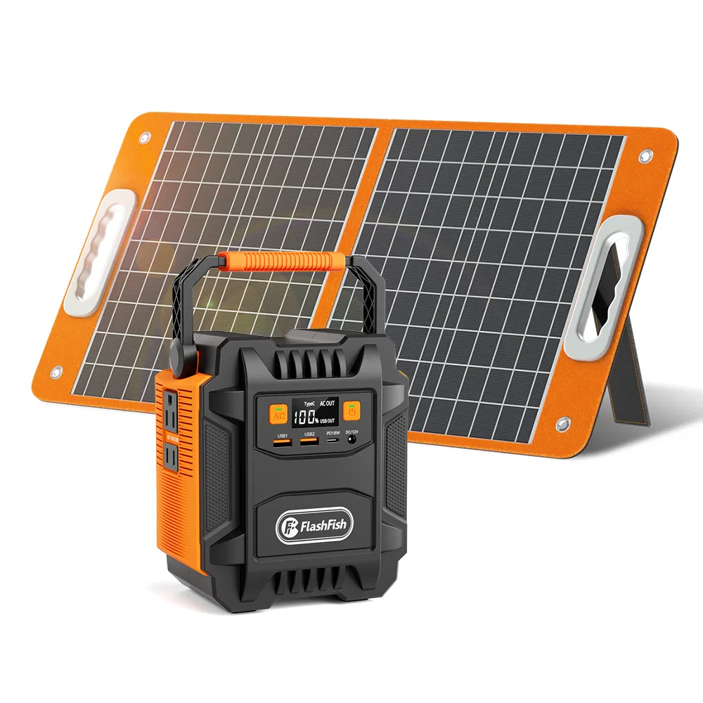 200W (Peak 400W) Portable Power Station with 60W Solar Panel,Power Backup Lithium Battery 172.8Wh Power Supply withAC Outlet DC Port USB QC3.0 Solar Portable Generator for Gift Home Outdoor Camping photo 2