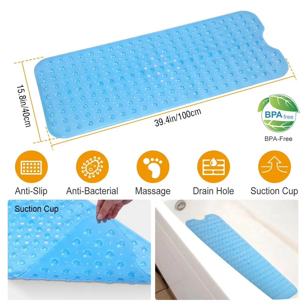 Bathroom Tub Shower Mat,  PVC Non-Slip Bathmat with Suction Cups and Drain Holes, Raised Pebble Surface, Machine-Washable for Home Wet-Place Use photo 4