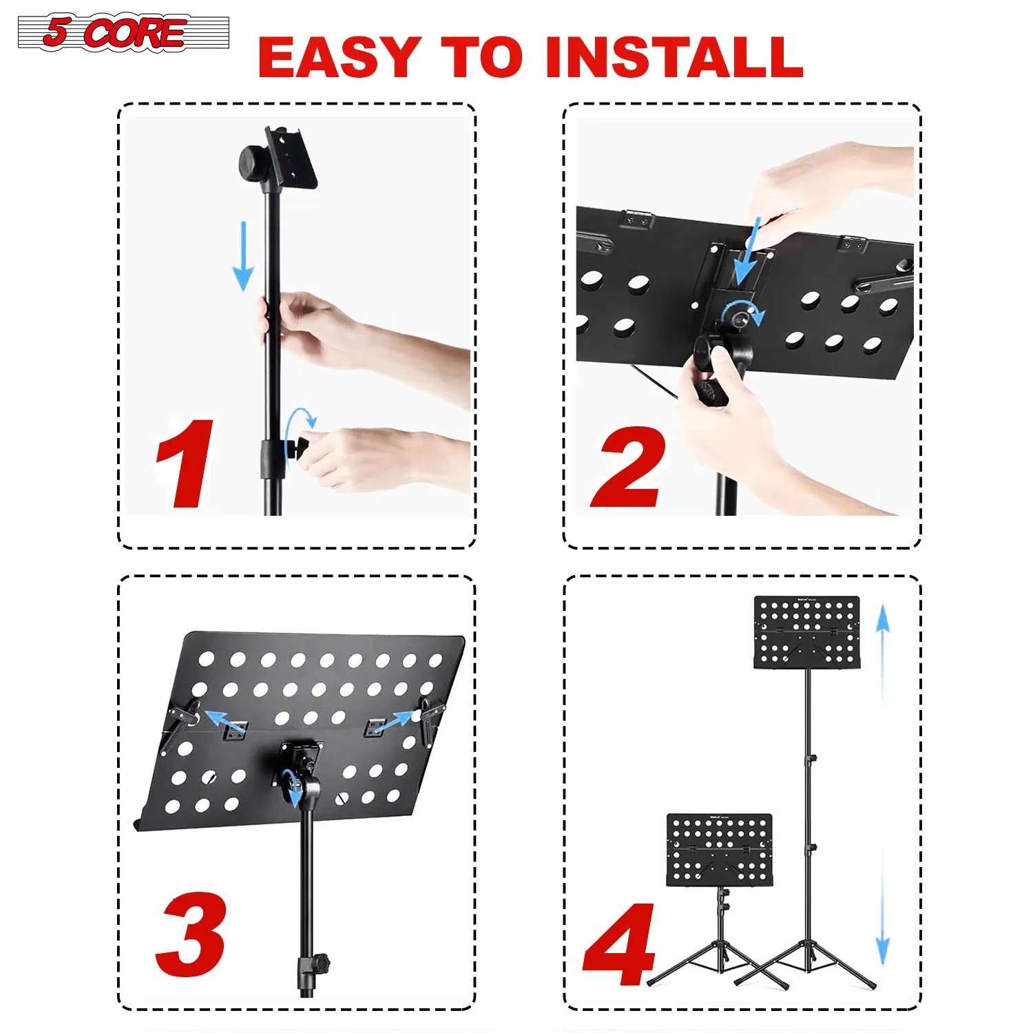 5 Core Music Stand For Sheet Music Height Adjustable Portable Folding Atril Para Partituras w Light Clip for Guitar Players Violinists Cellists Pianists photo 3