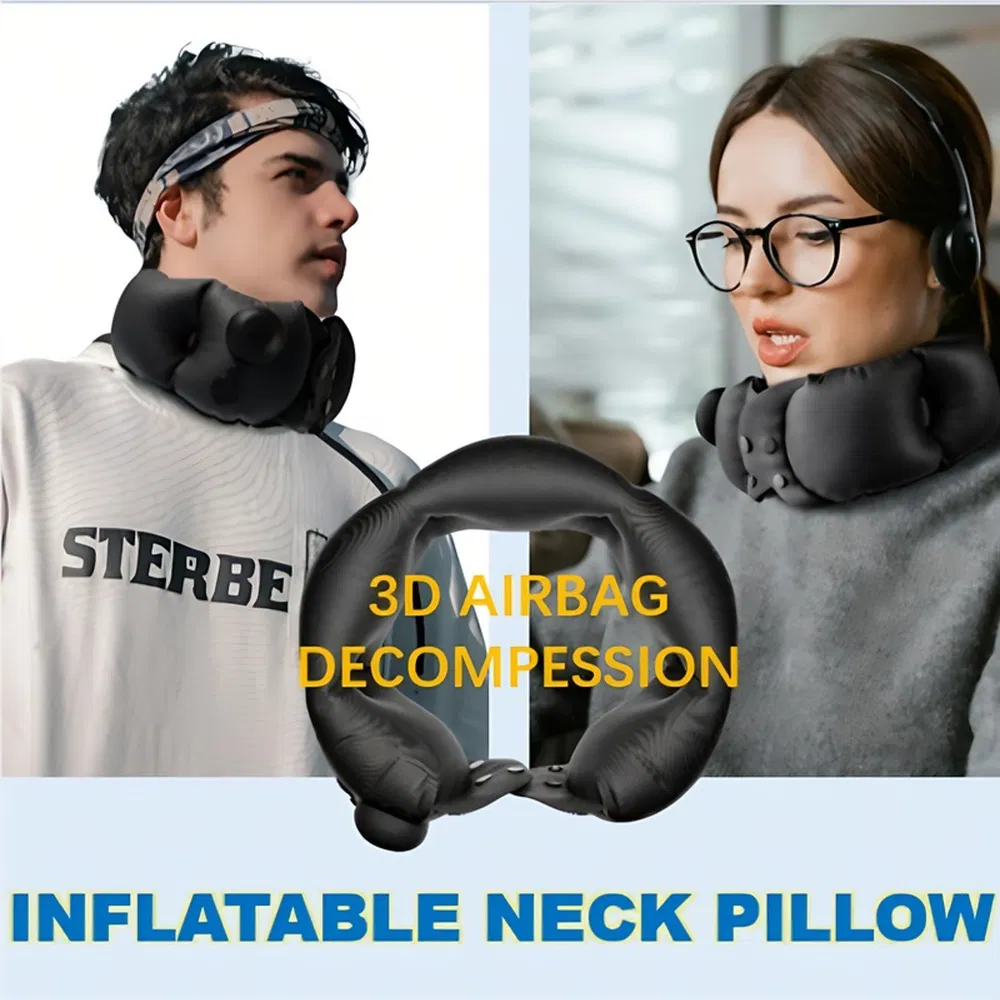 Inflatable neck pillow, adjustable in softness, made of skin-friendly material, providing extremely comfortable neck protection during travel. photo 2