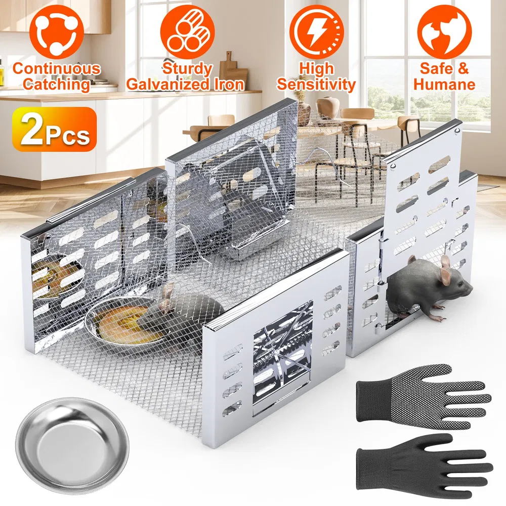 2Pcs Humane Rat Trap Catch and Release Live Mouse Cage Traps with Automatic Continuous Cycle Trapping for Chipmunk Rodent Mouse Small Animals photo 2