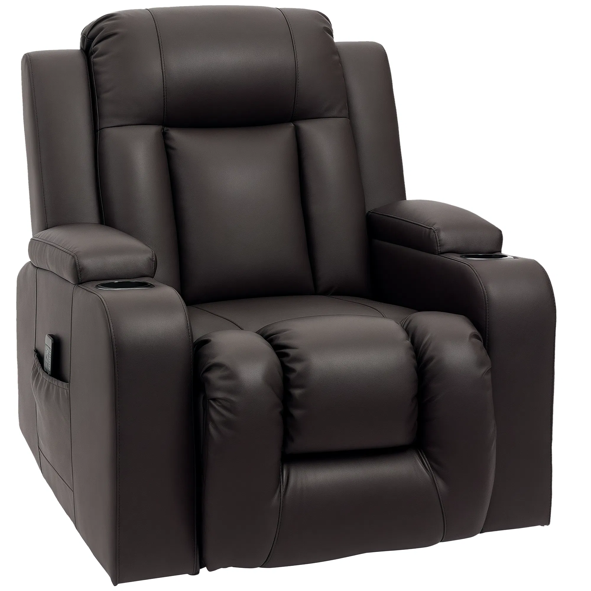Swivel Massage Recliner Chair Rocker, Overstuffed Manual Reclining Sofa, PU Leather Rocking Chair with Side Pockets, Cup Holders, for Living Room, Nursery, Brown photo 1