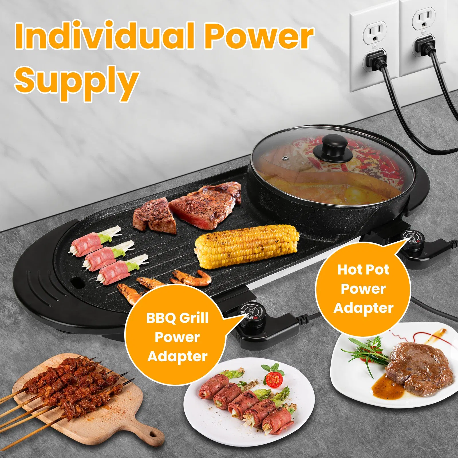 2200W Electric Hot Pot and Grill Combo, 2 in 1 Independent Control Non-Stick Electric Cooker, Smokeless Grill with Hot Pot for 2-10 Persons photo 1