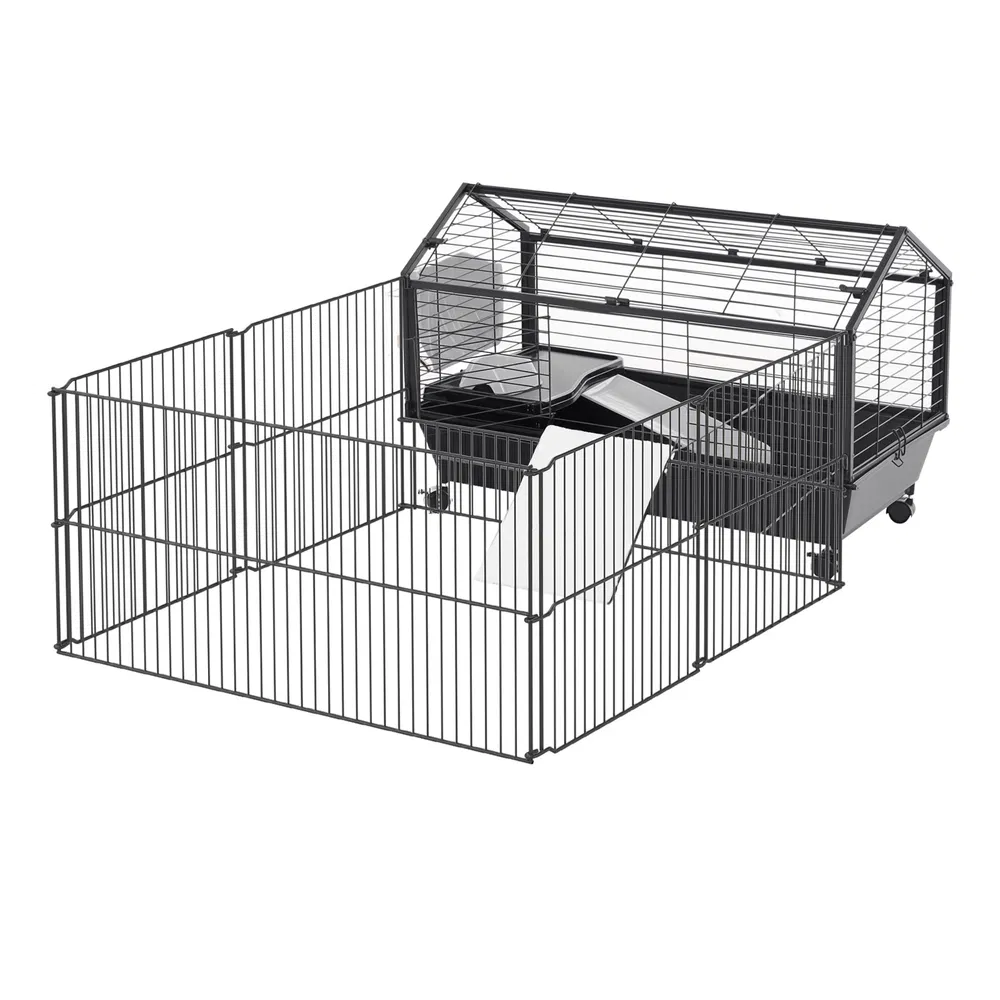 Metal Small Animal Cage, Rabbit Cage for Guinea Pig Chinchilla Hedgehog Bunny with Removable Wheels and Foldable Detachable Run Fence, 34.6" L x 50.6" W x 22" H photo 2
