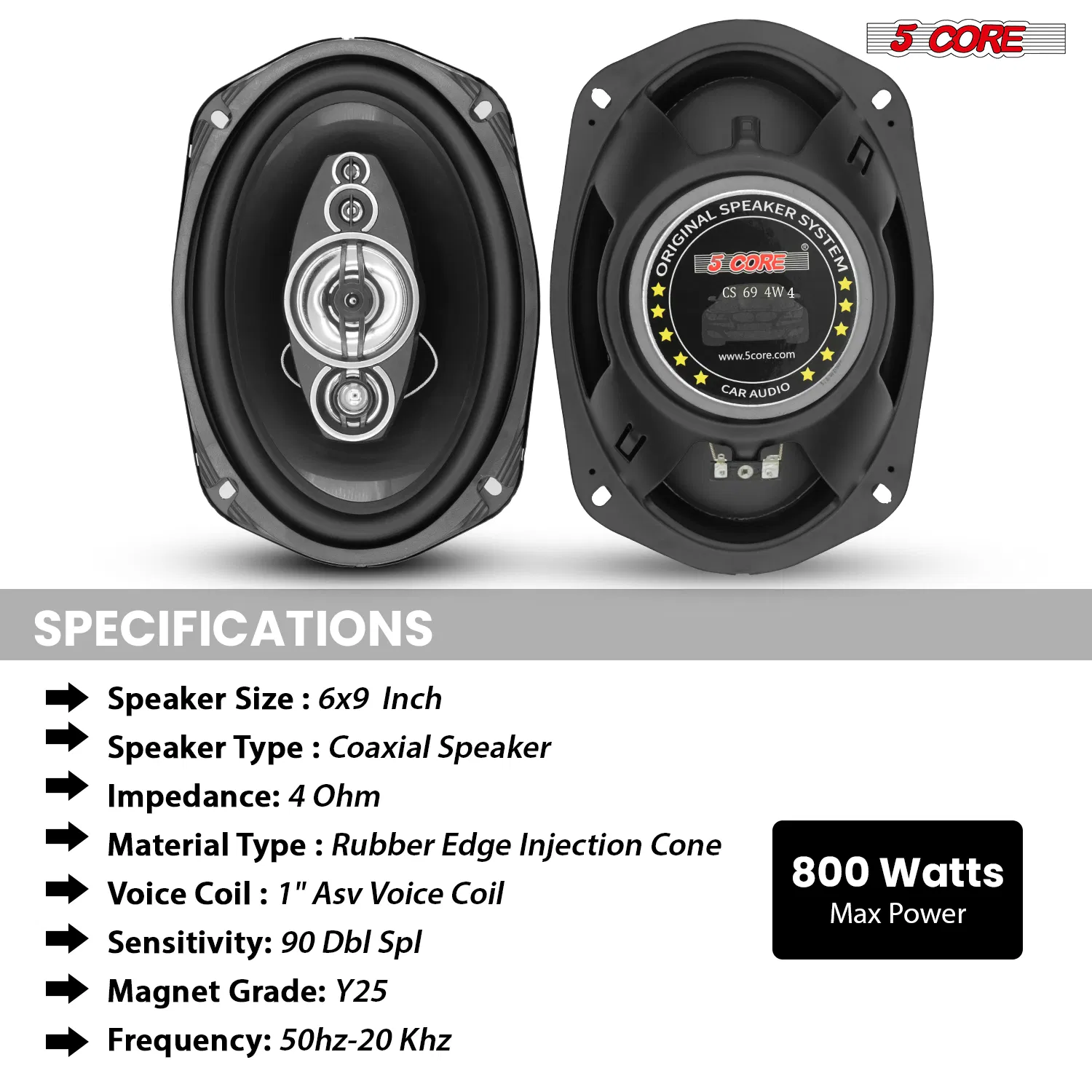 5 Core 6x9 Car Speaker Audio 2-Way/4-Way Coaxial Speaker w Tweeter 2PCS photo 4