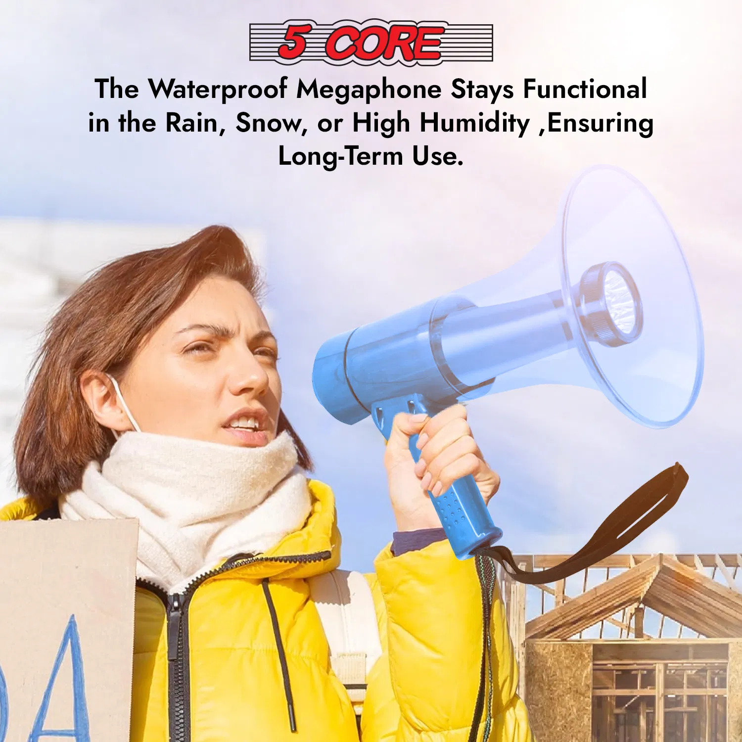 5 Core Megaphone 50W Waterproof Bull Horn PA Speaker w 800Yard Range Flashlight Loud Siren Voice Amp photo 4