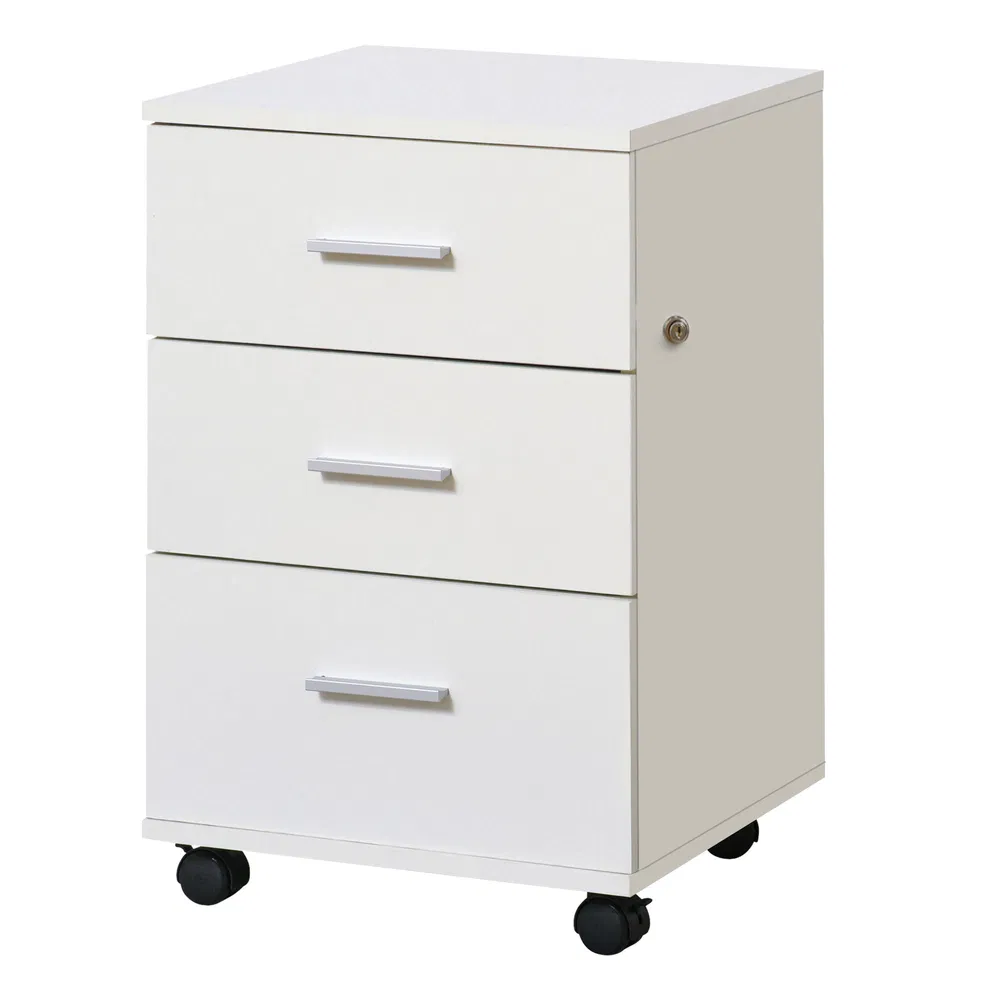 Mobile Filing Cabinet with Wheels, 3 Drawer File Cabinet with Lock and Keys for Home Office, White photo 2