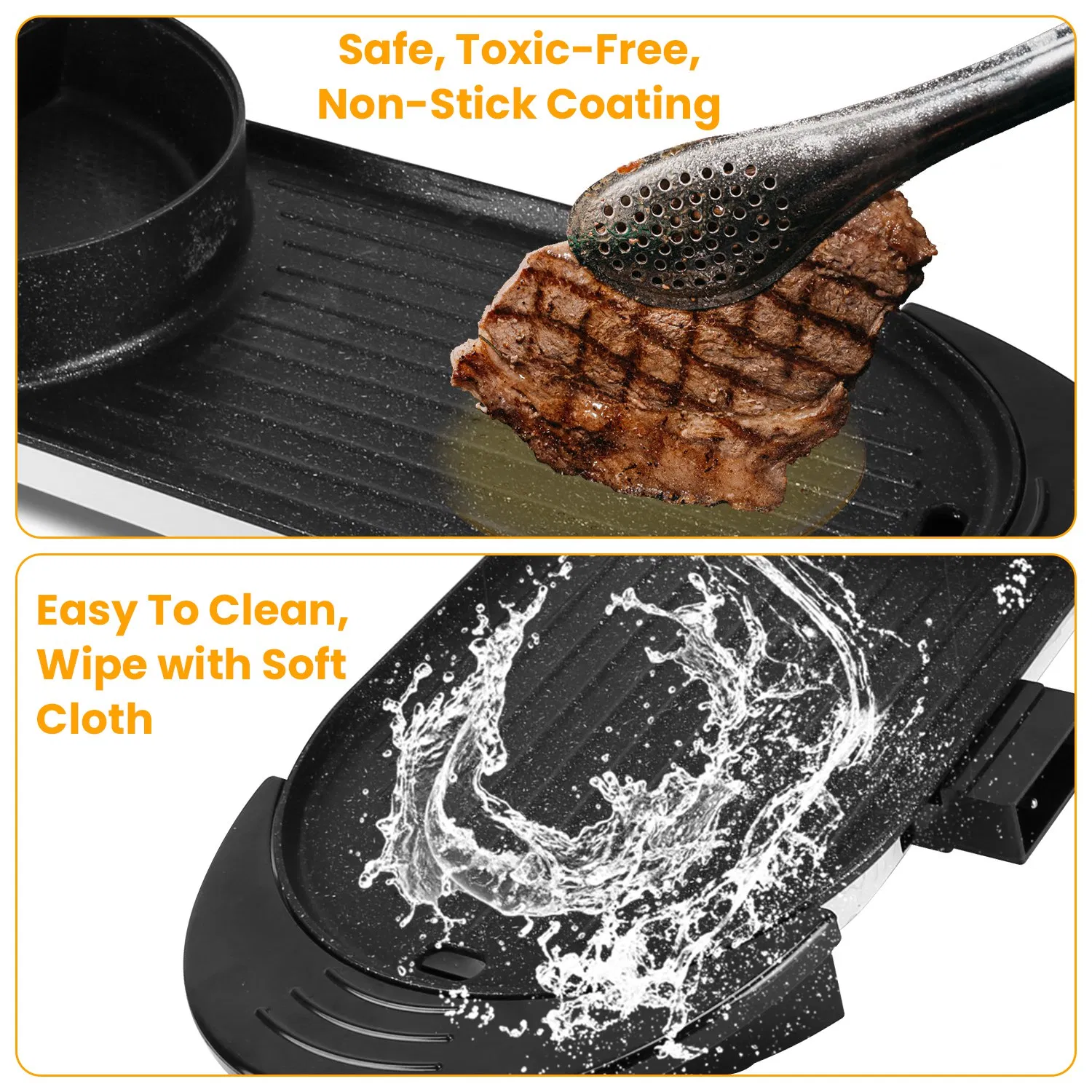 2200W Electric Hot Pot and Grill Combo, 2 in 1 Independent Control Non-Stick Electric Cooker, Smokeless Grill with Hot Pot for 2-10 Persons photo 2