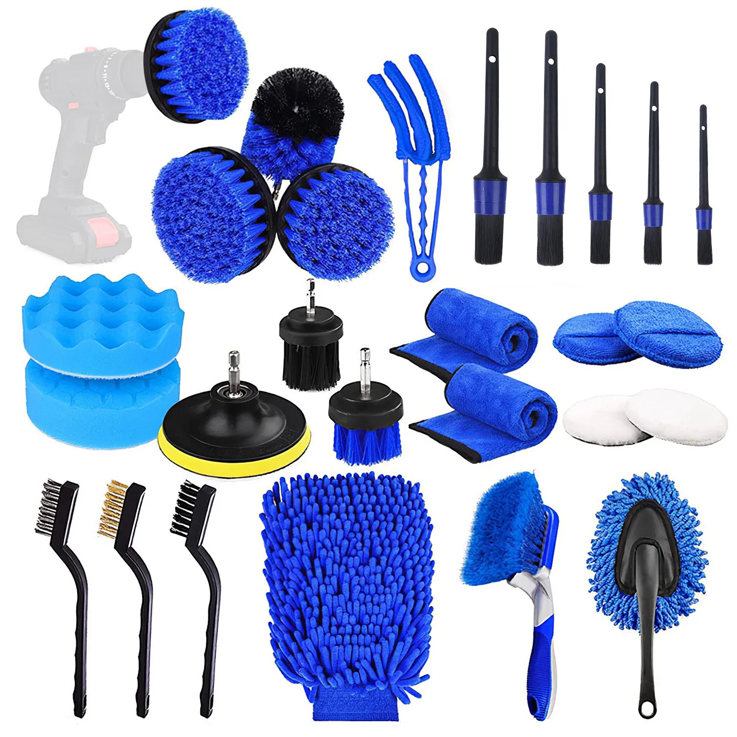 26Pcs Car Detailing Brush Kit Exterior Interior Car Cleaning Set Drill Brush Set Car Buffing Sponge Pads Kit for Cleaning Automobile Interior Exterior Wheels Dashboard photo 1