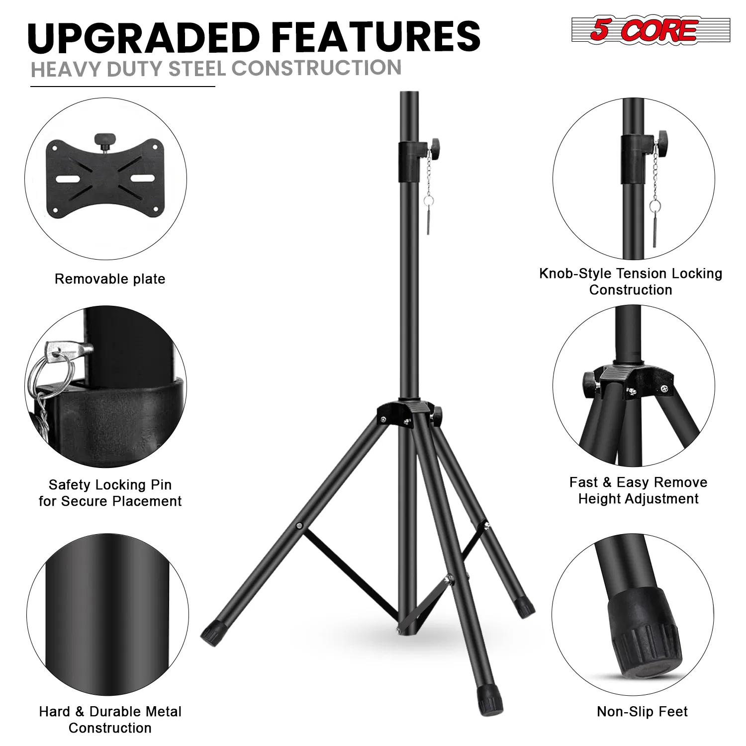 5 Core Speaker Stand 2Pcs Tripod Floor Tall Adjustable Up to 72 Inch DJ Studio Monitor Stands Pole Mount photo 8