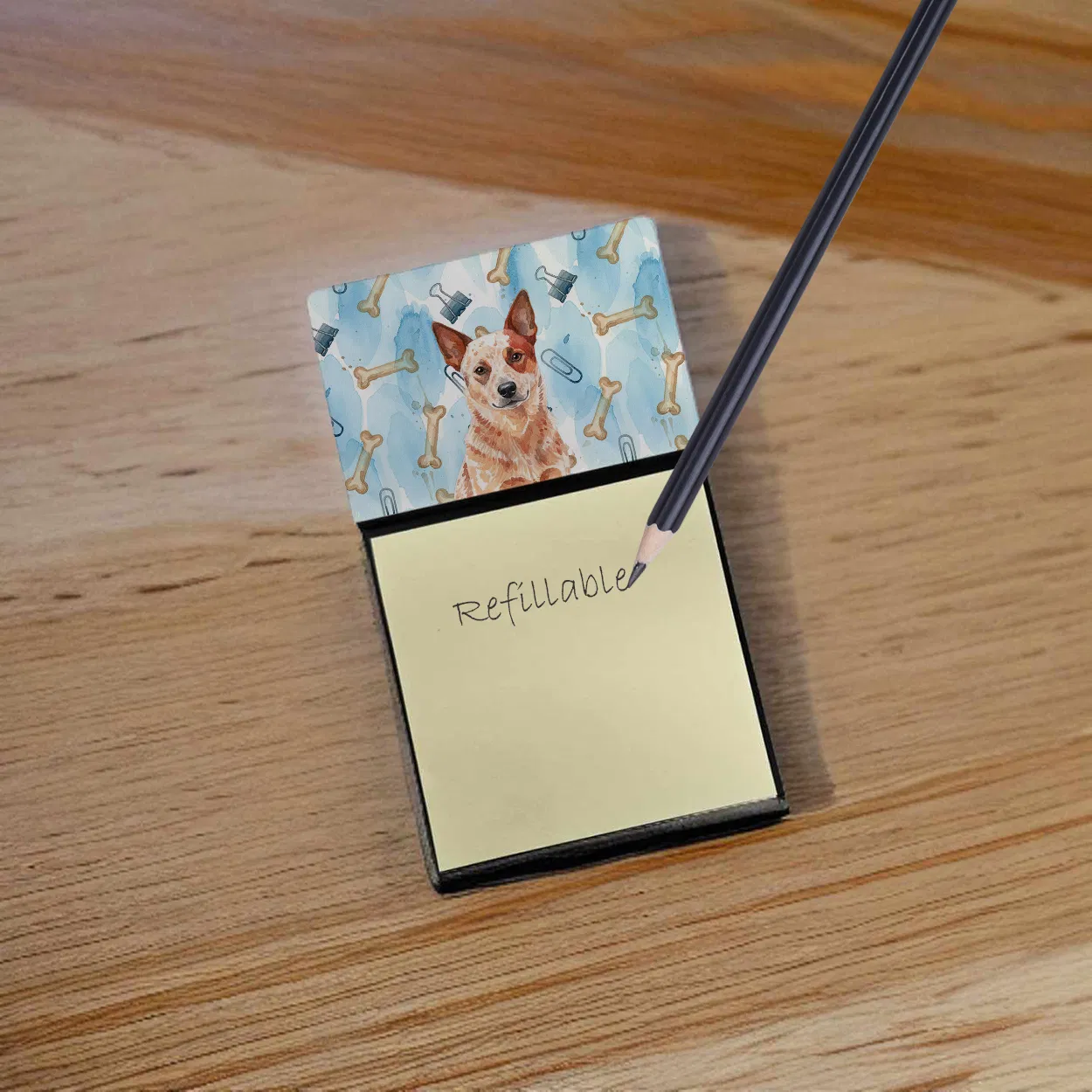 Red Heeler Australian Cattle Dog Coworker Watercolor Sticky Note Holder Refillable Dispenser Desk Accessory 3x3 Pad Gift photo 4