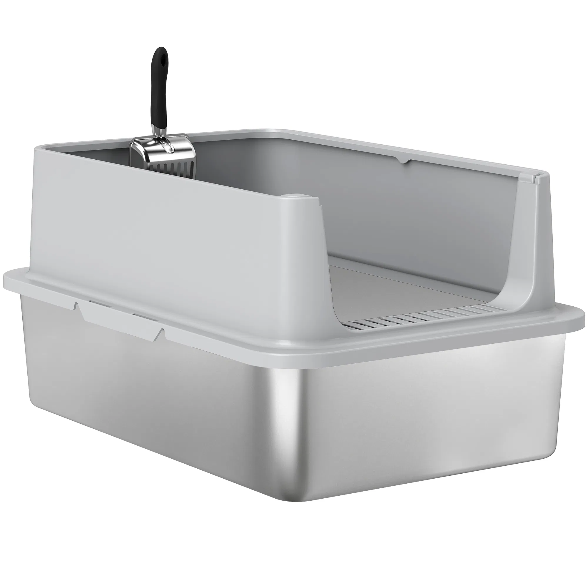 XL Stainless Steel Cat Litter Box for Big and Multiple Cats with High Wall Side, Scoop, Easy Cleaning & Odor Free photo 1